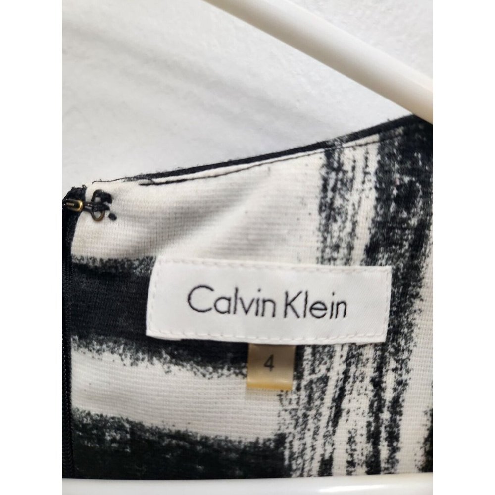 Calvin Klein Womens Pencil Dress 4 Black White Abstract Ponte Bodycon Sleeveless - Picture 3 of 6